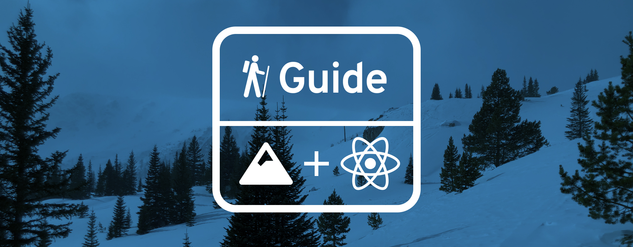 header image, showing the React and Snowpack logo against a background of blue mountains